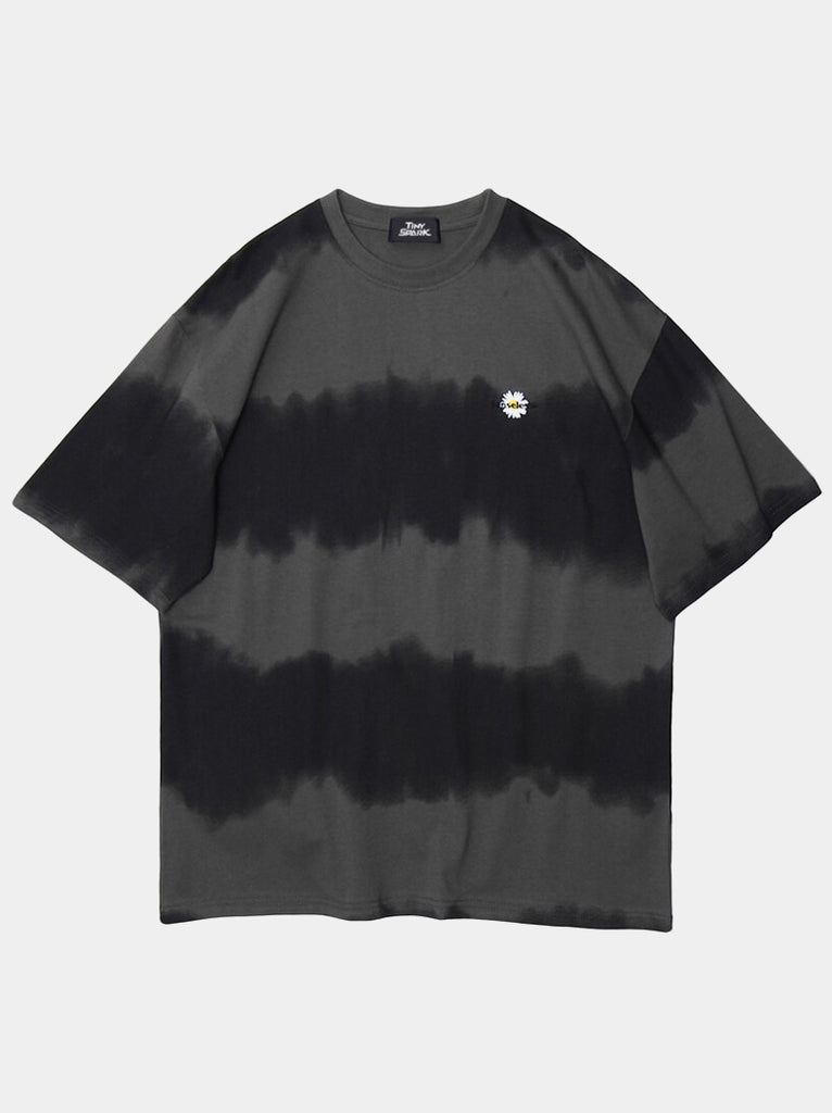 Tie Dye Stripe Daisy Detail T-Shirt