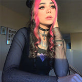 Heart Fishnet Long Sleeve Crop Top
