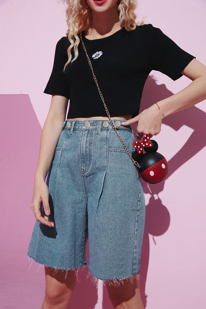 Wide Leg Denim Short
